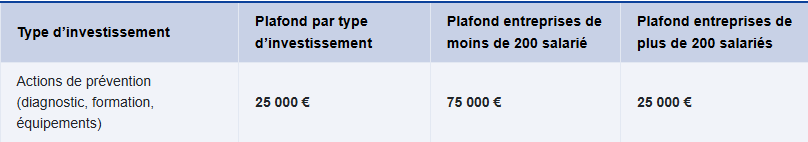 Plafonds d'investissement pour entreprises